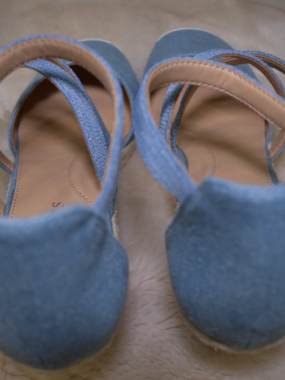 Talbots Lyndsay Denim Espadrille Wedges Size 8 Blue Strappy Summer Sandals - Picture 13 of 14